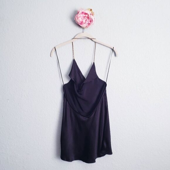 WAYF Black Satin Front Drape Chain Halter Cami - Picture 5 of 7